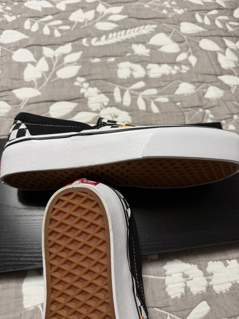 NEW. Vans Slip-On Sneakers with Checkerboard Floral Print - Black/White/Yellow - Picture 6 of 6